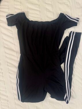 Black Off-Shoulder Jumpsuit with White Side Stripes